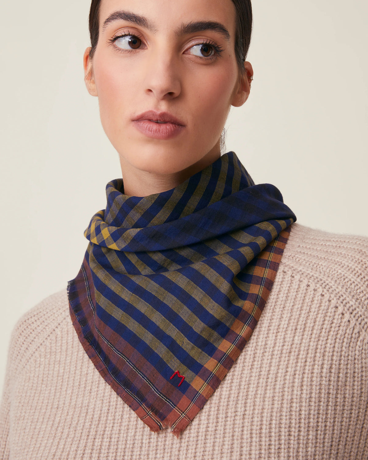 No.821 Gingham Scarf - Magic Blue - Navy