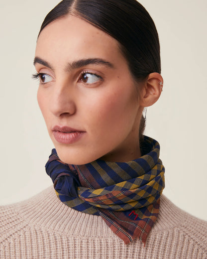 No.821 Gingham Scarf - Magic Blue - Navy