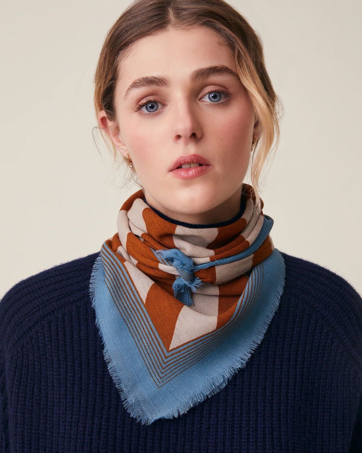No.848 100% Wool Bold Stripe Scarf - Henna- Brown