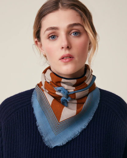 No.848 100% Wool Bold Stripe Scarf - Henna- Brown