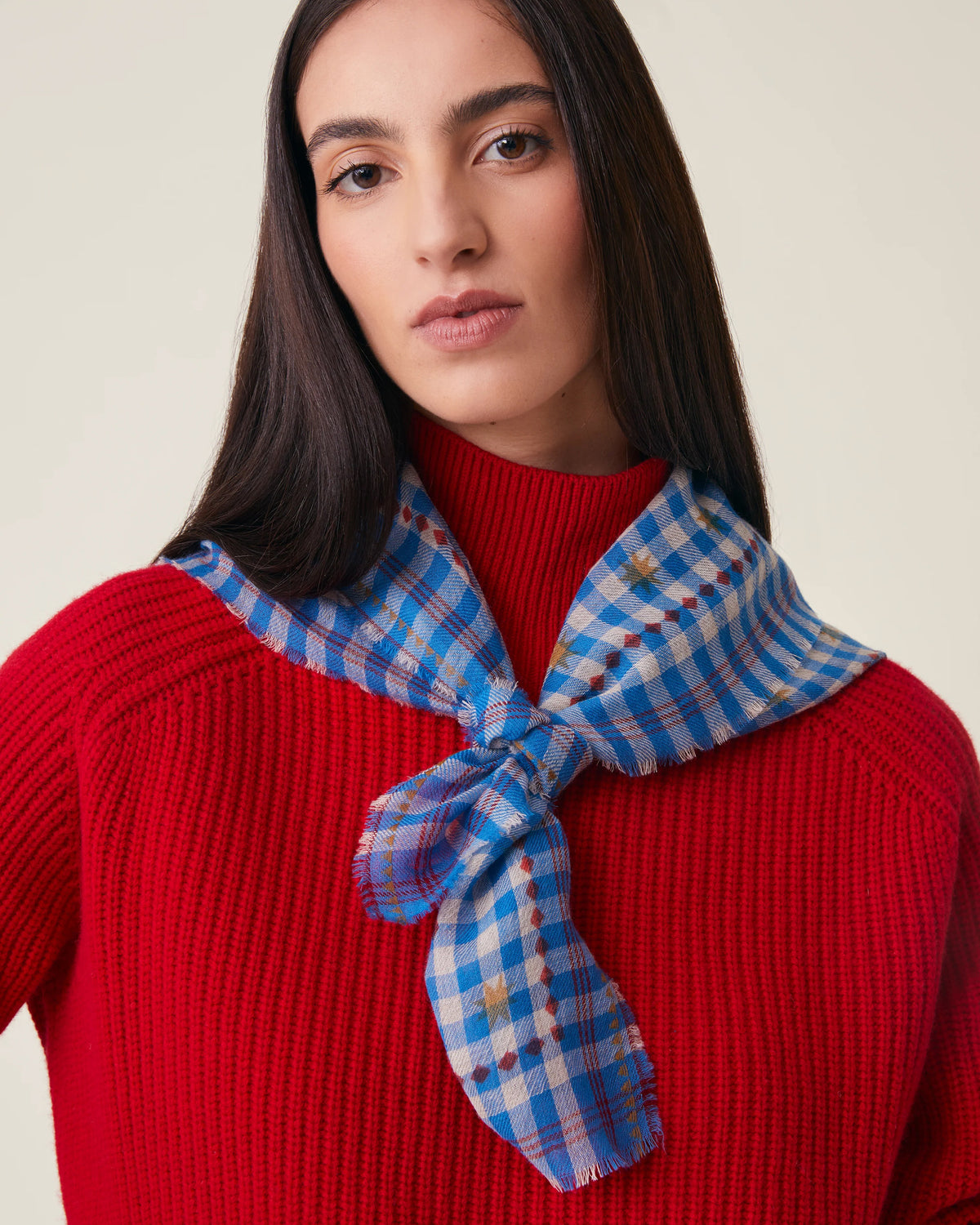 No.849 100% Wool Large Gingham Scarf - Circus - Blue