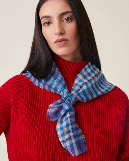 No.849 100% Wool Large Gingham Scarf - Circus - Blue