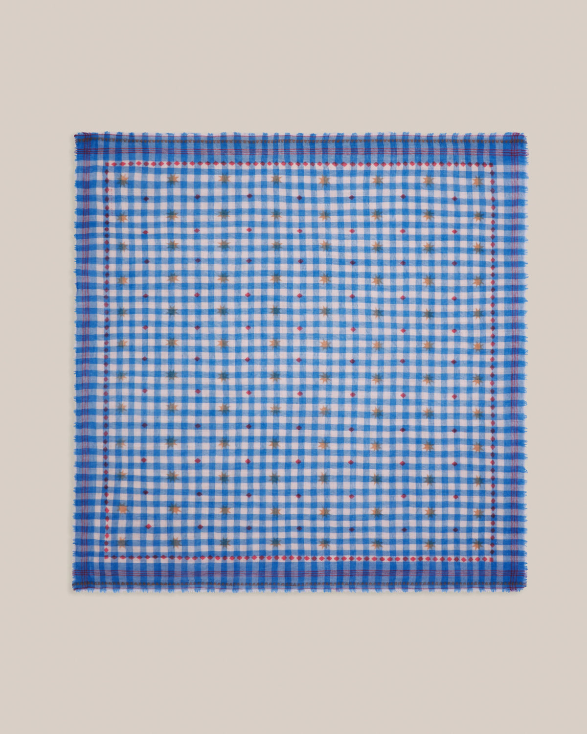 No.849 100% Wool Large Gingham Scarf - Circus - Blue