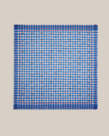 No.849 100% Wool Large Gingham Scarf - Circus - Blue
