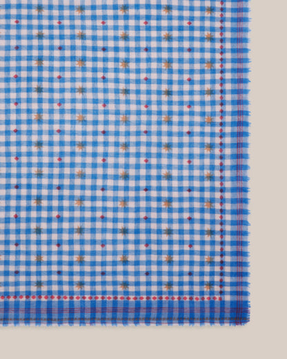 No.849 100% Wool Large Gingham Scarf - Circus - Blue