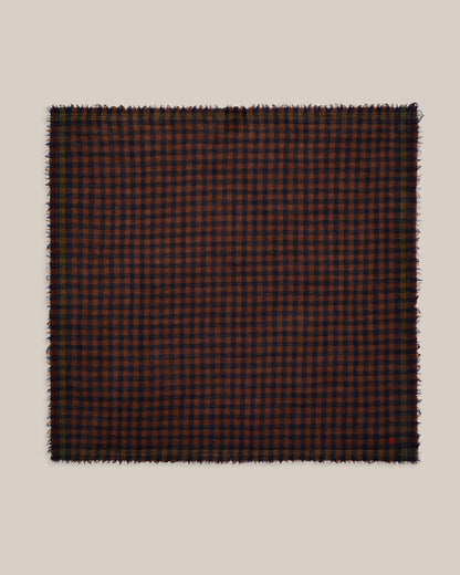 No.849 100% Wool Large Gingham Scarf - Violin - Navy/Brown