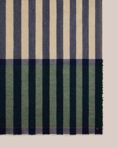 No.854 Wool &amp; Cashmere Large Check Scarf - Celtic - Green/Navy