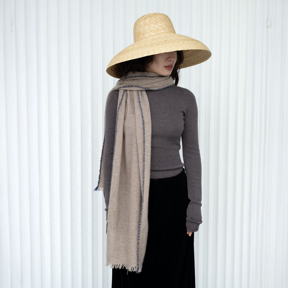 Stitch Detail Scarf - Beige