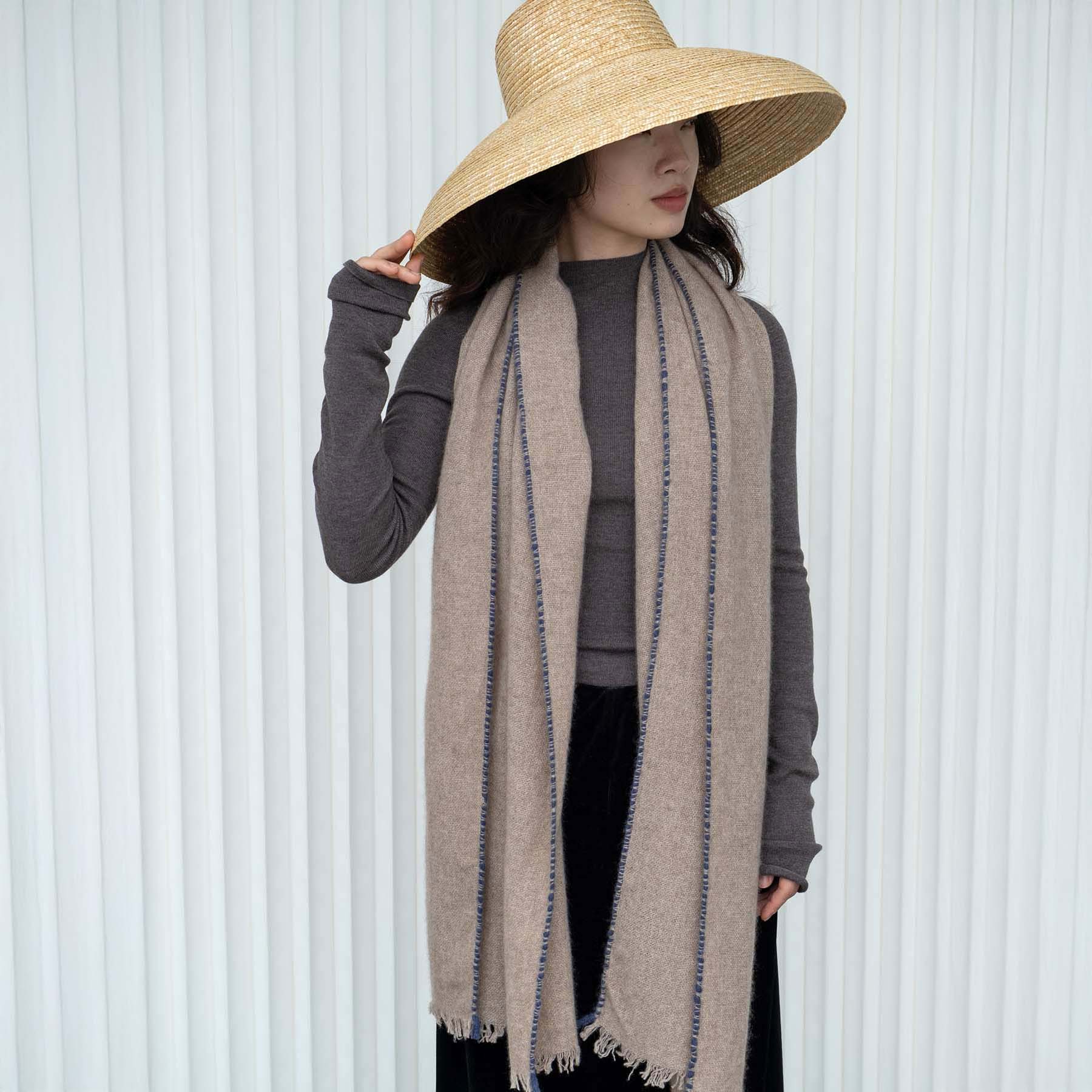 Stitch Detail Scarf - Beige