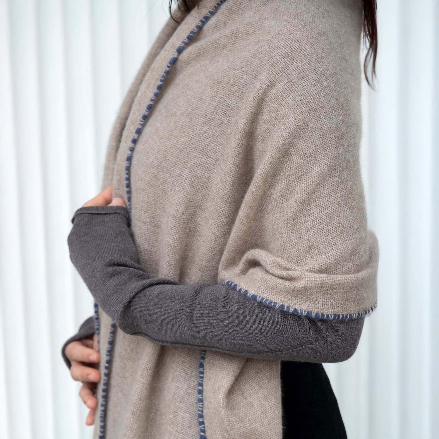 Stitch Detail Scarf - Beige