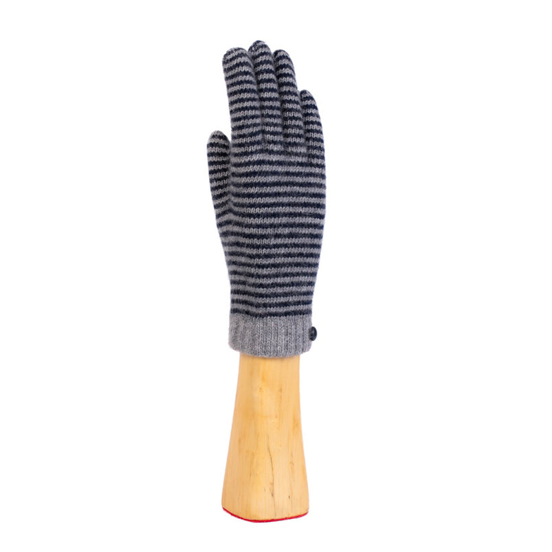 Striped Button Gloves - Grey/Navy