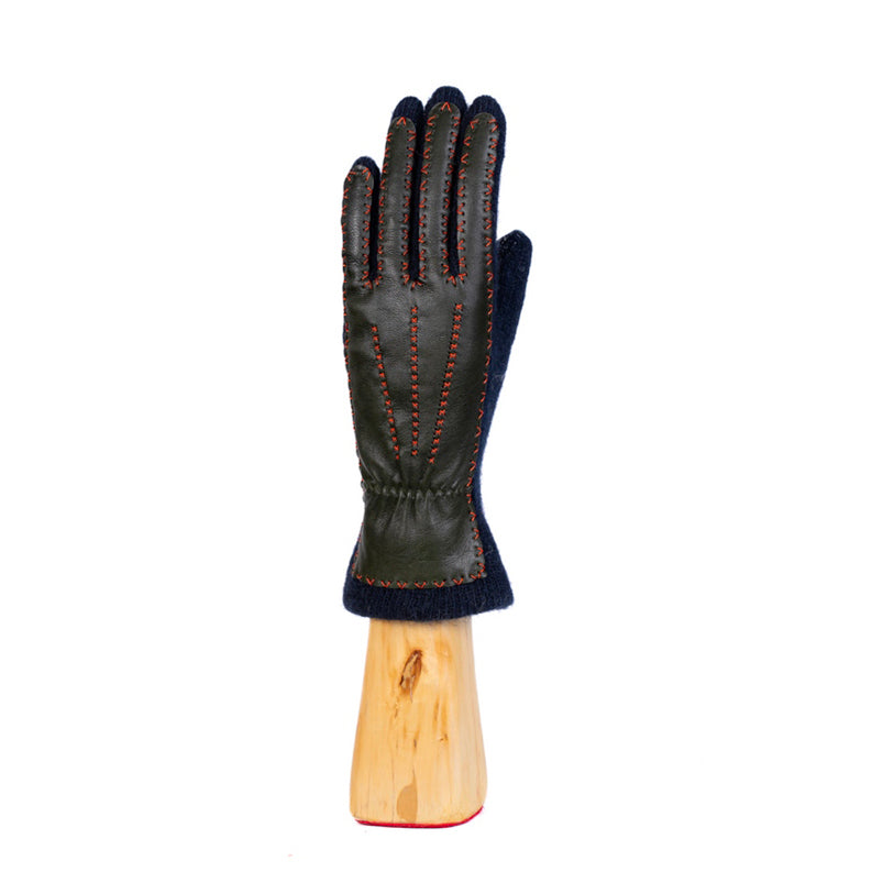 Stitched Leather Back Gloves - Navy