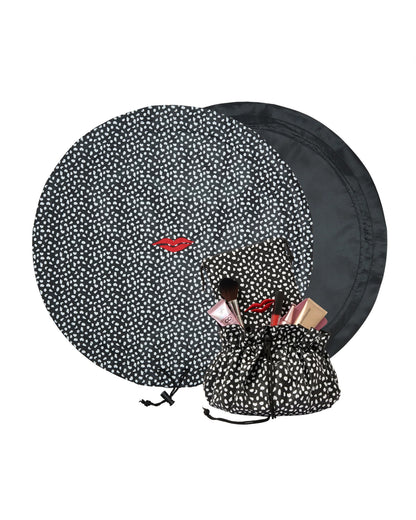 Open Flat Make Up Bag - Black &amp; White Spot