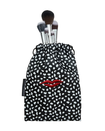 Open Flat Make Up Bag - Black &amp; White Spot