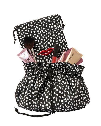 Open Flat Make Up Bag - Black &amp; White Spot