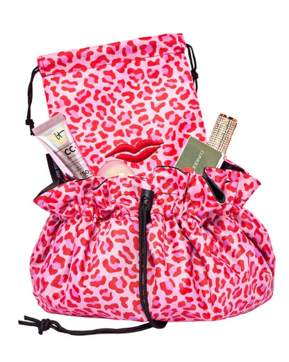 Open Flat Make Up Bag - Red &amp; Pink Leopard