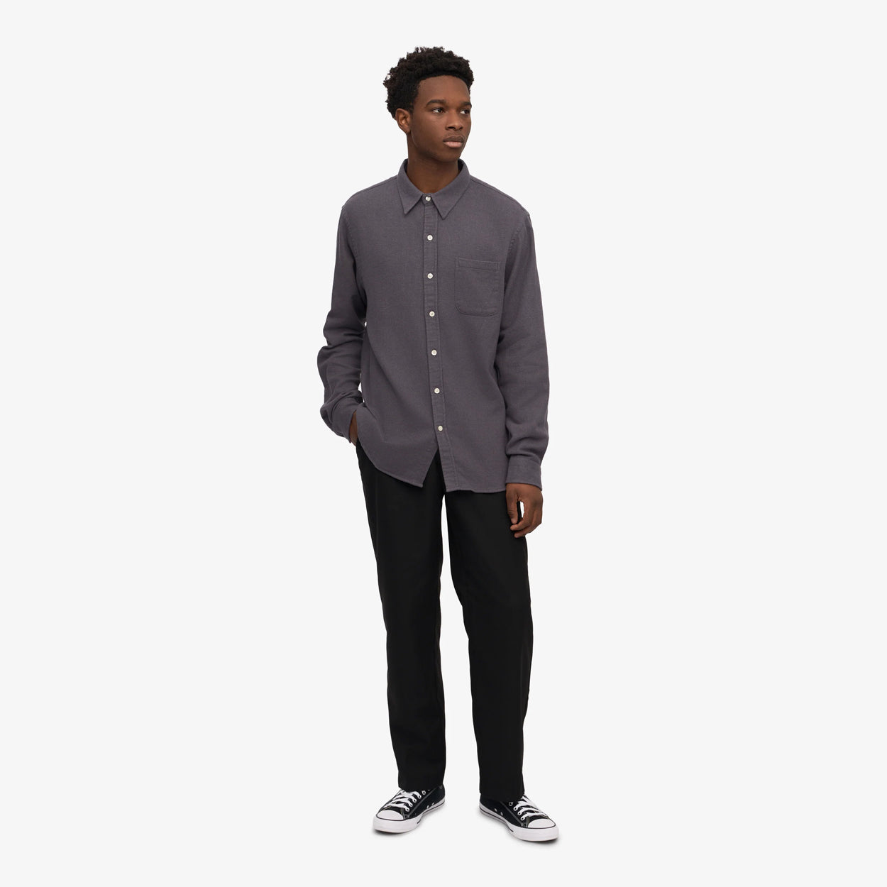 Organic Flannel Shirt - Lava Grey