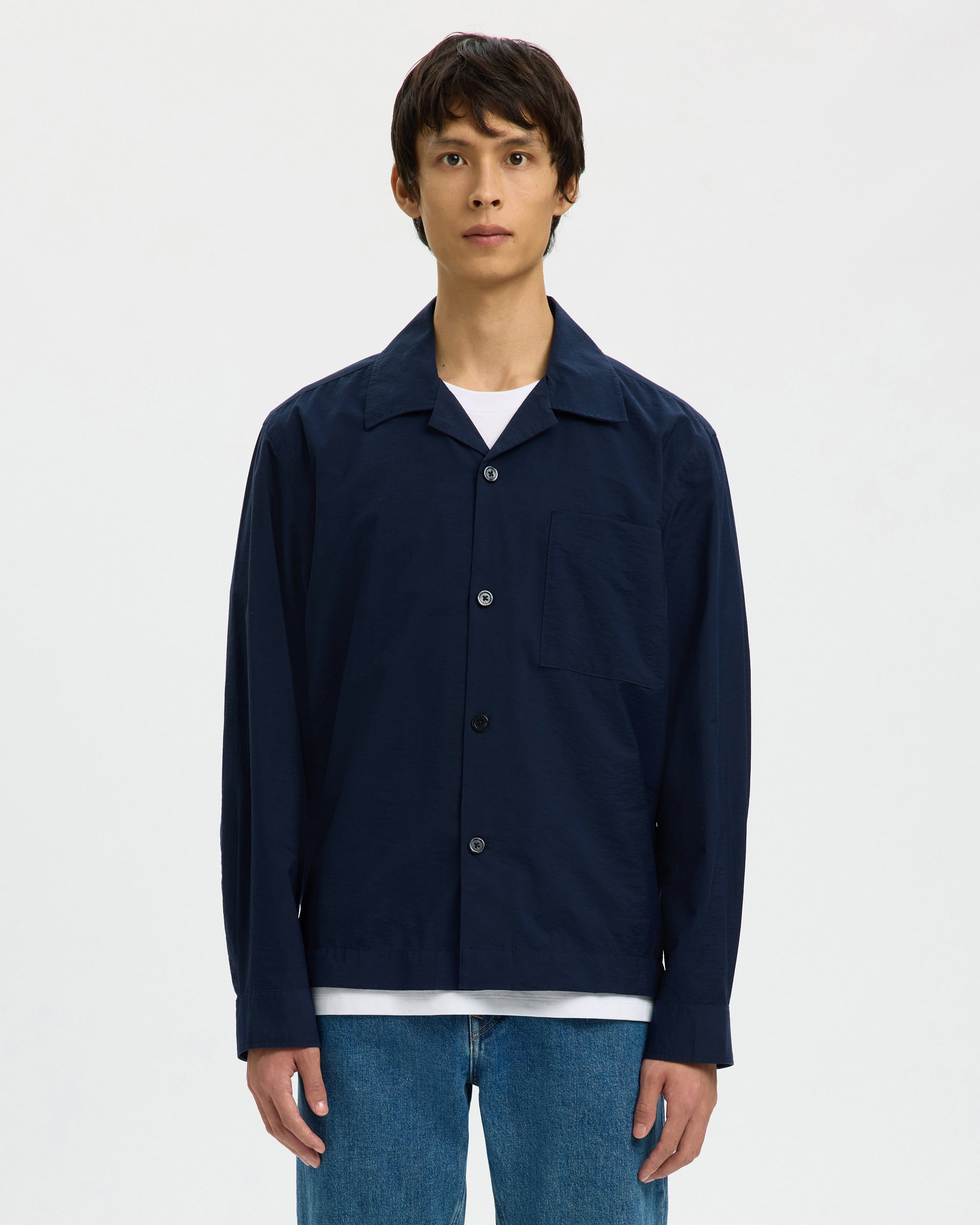 Otis Light Cotton Blend Overshirt - Sky Captain