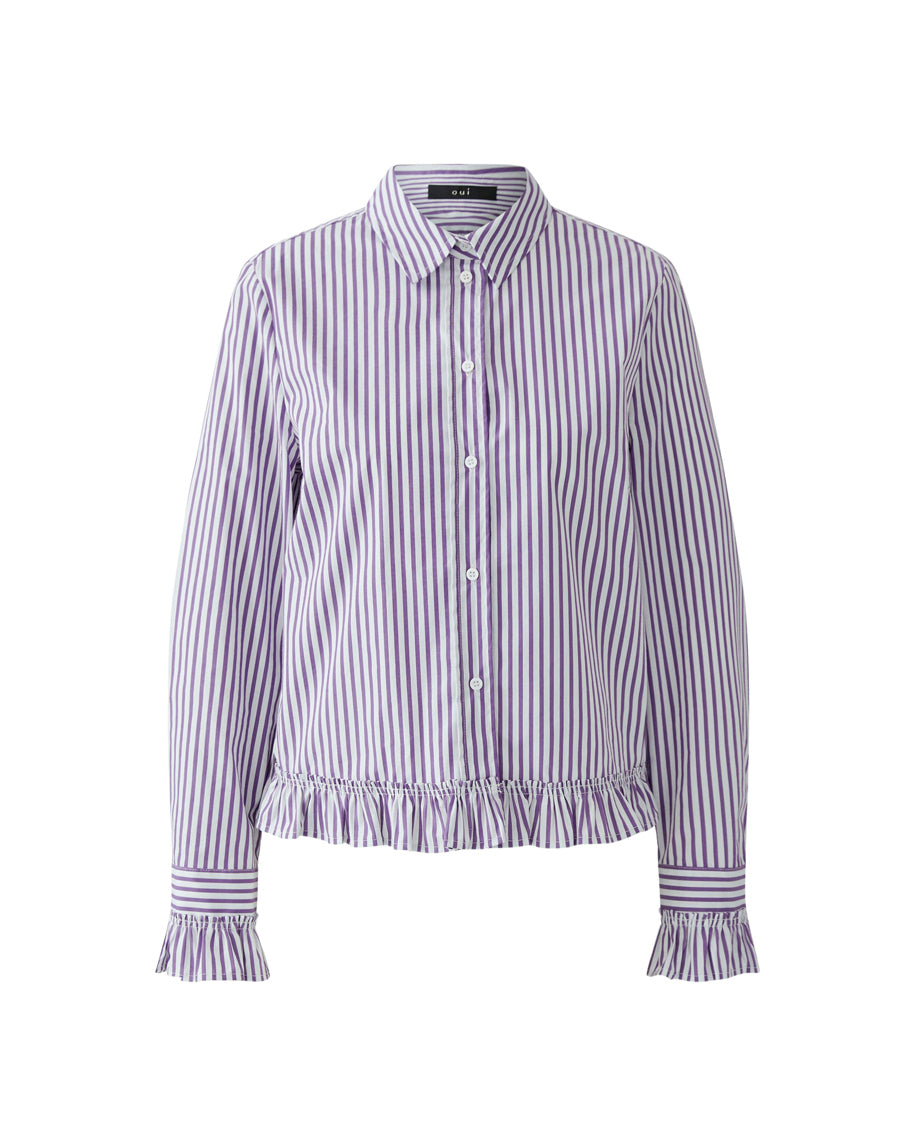 Ruffle Hem Stripe Shirt - Stripe Violet