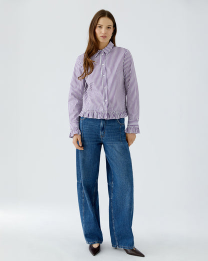 Ruffle Hem Stripe Shirt - Stripe Violet