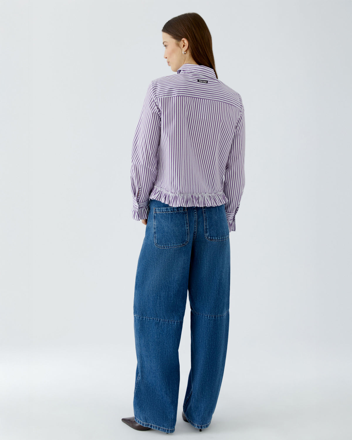 Ruffle Hem Stripe Shirt - Stripe Violet