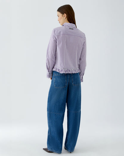 Ruffle Hem Stripe Shirt - Stripe Violet