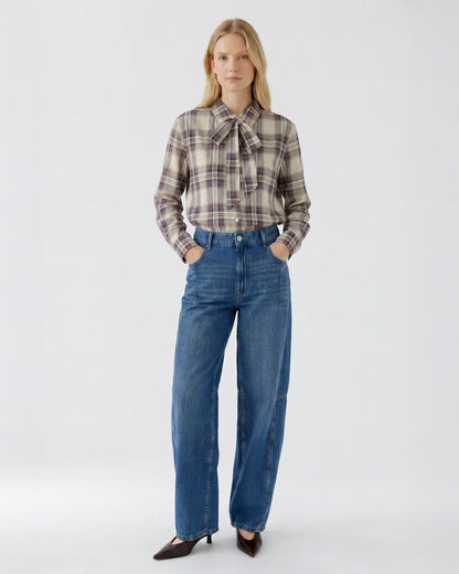 Tie Neck Check Shirt - Violet