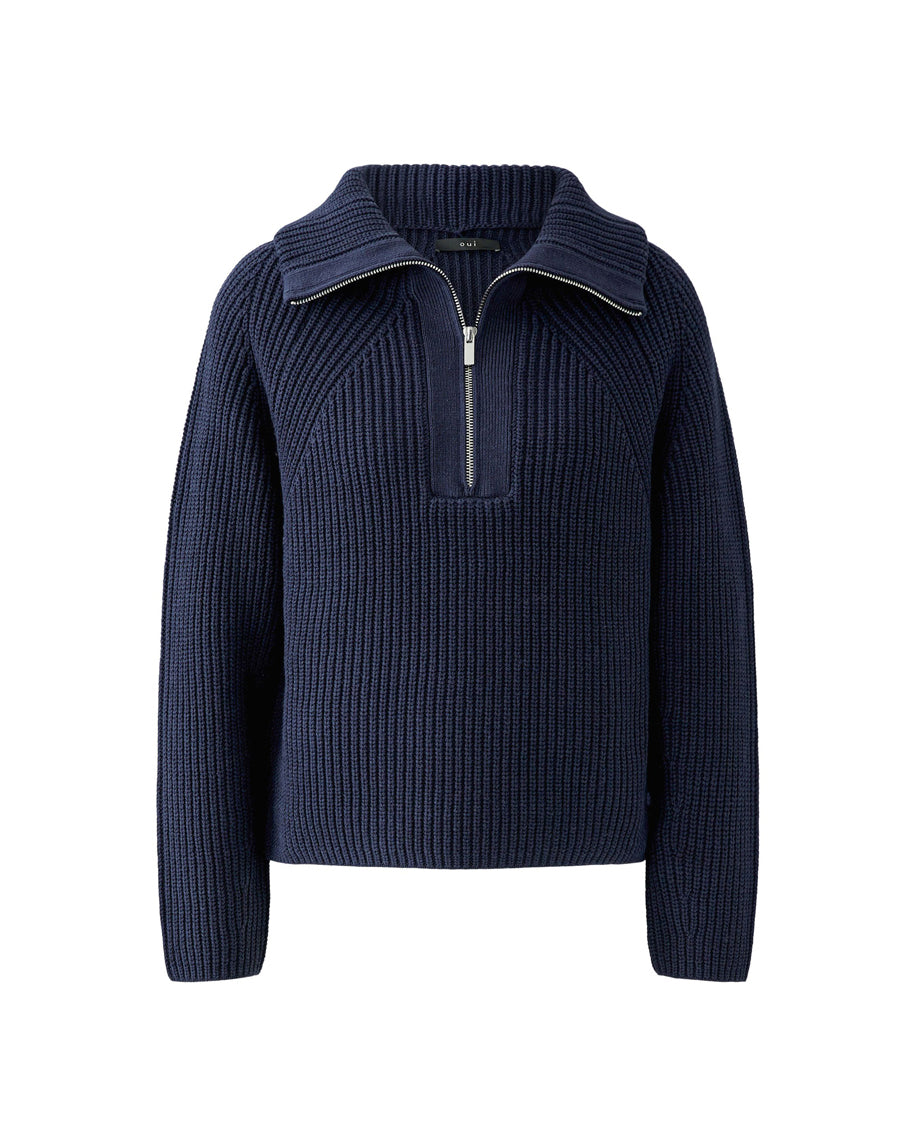 Rib Funnel Neck Jumper - Navy