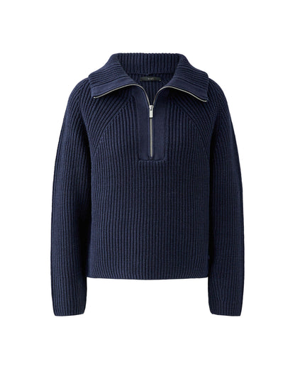 Rib Funnel Neck Jumper - Navy