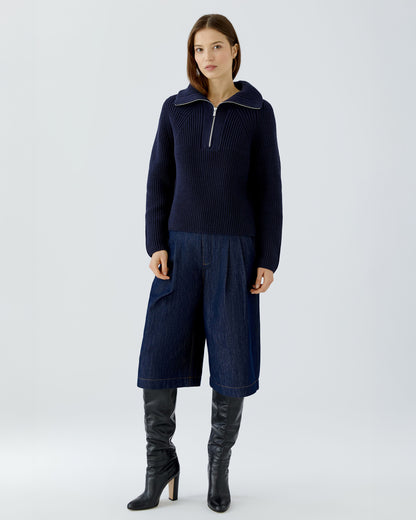 Rib Funnel Neck Jumper - Navy