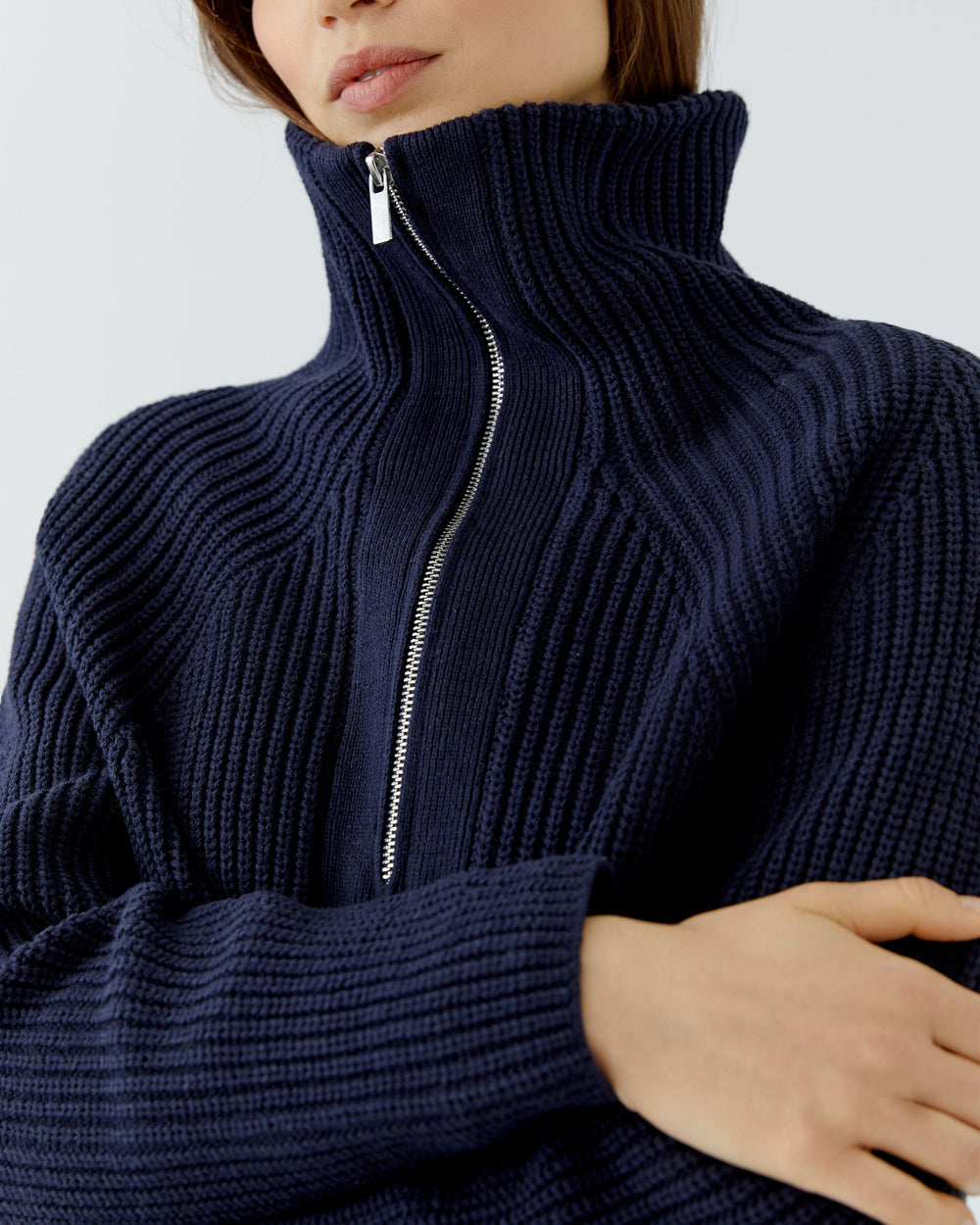 Rib Funnel Neck Jumper - Navy