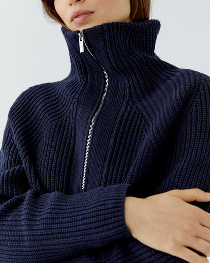 Rib Funnel Neck Jumper - Navy