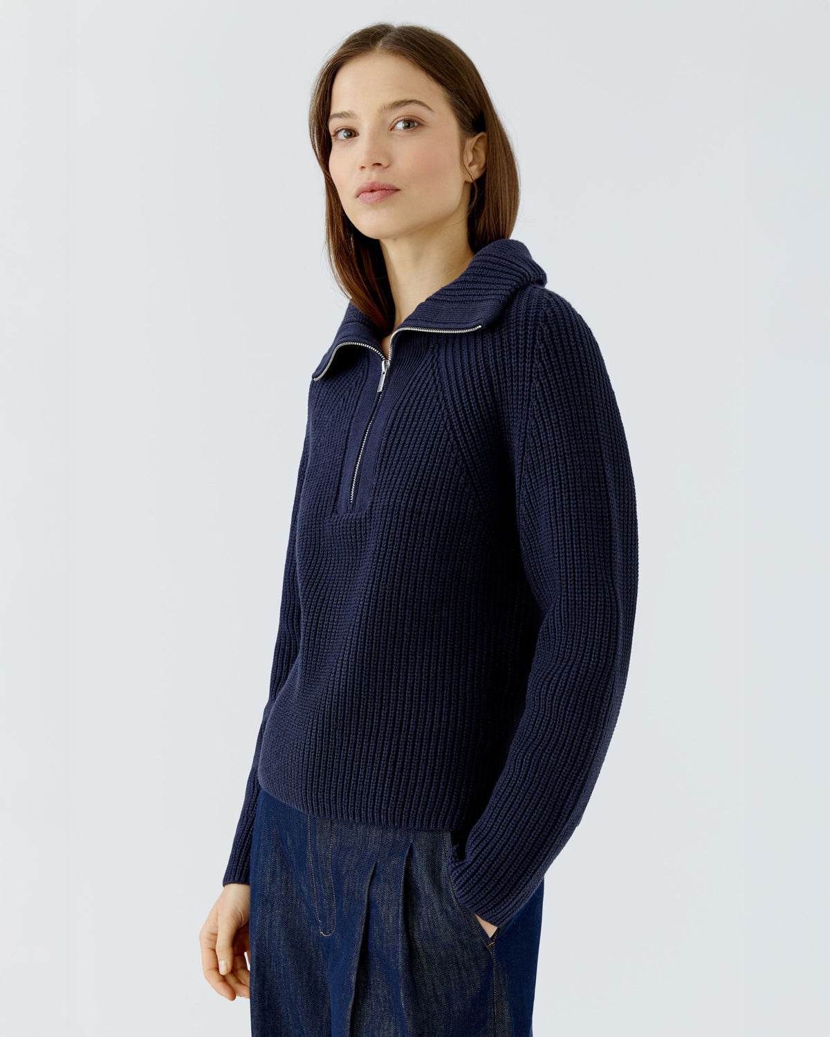 Rib Funnel Neck Jumper - Navy