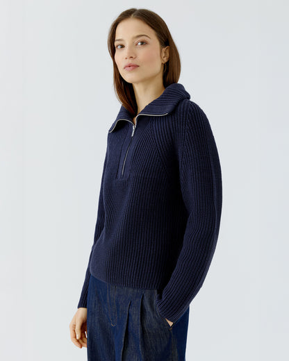 Rib Funnel Neck Jumper - Navy