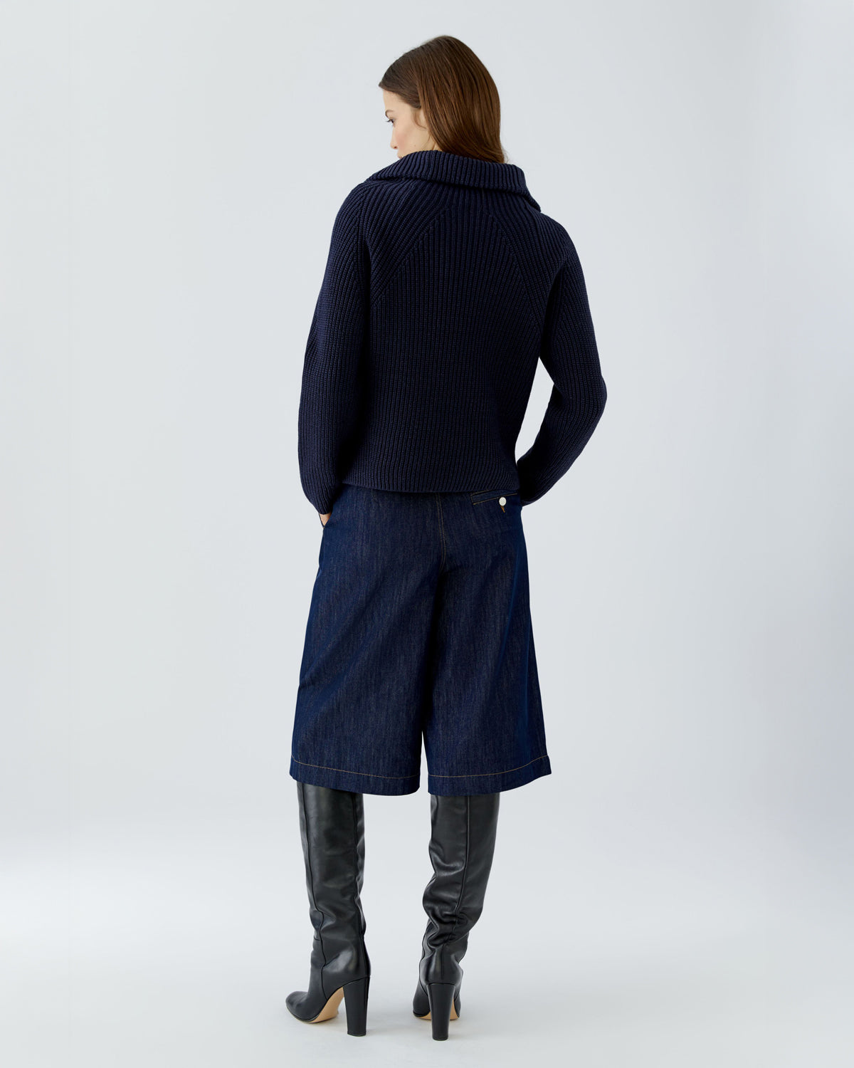 Rib Funnel Neck Jumper - Navy