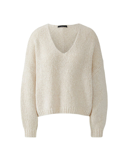 Tape Yarn V Neck Jumper - Beige
