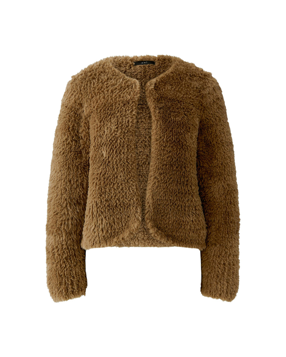 Fluffy Edge To Edge Jacket - Brown