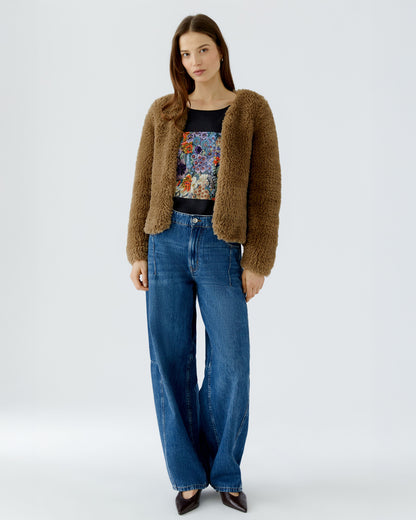 Fluffy Edge To Edge Jacket - Brown