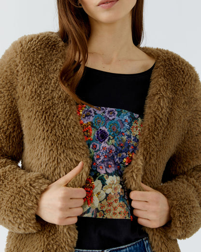 Fluffy Edge To Edge Jacket - Brown