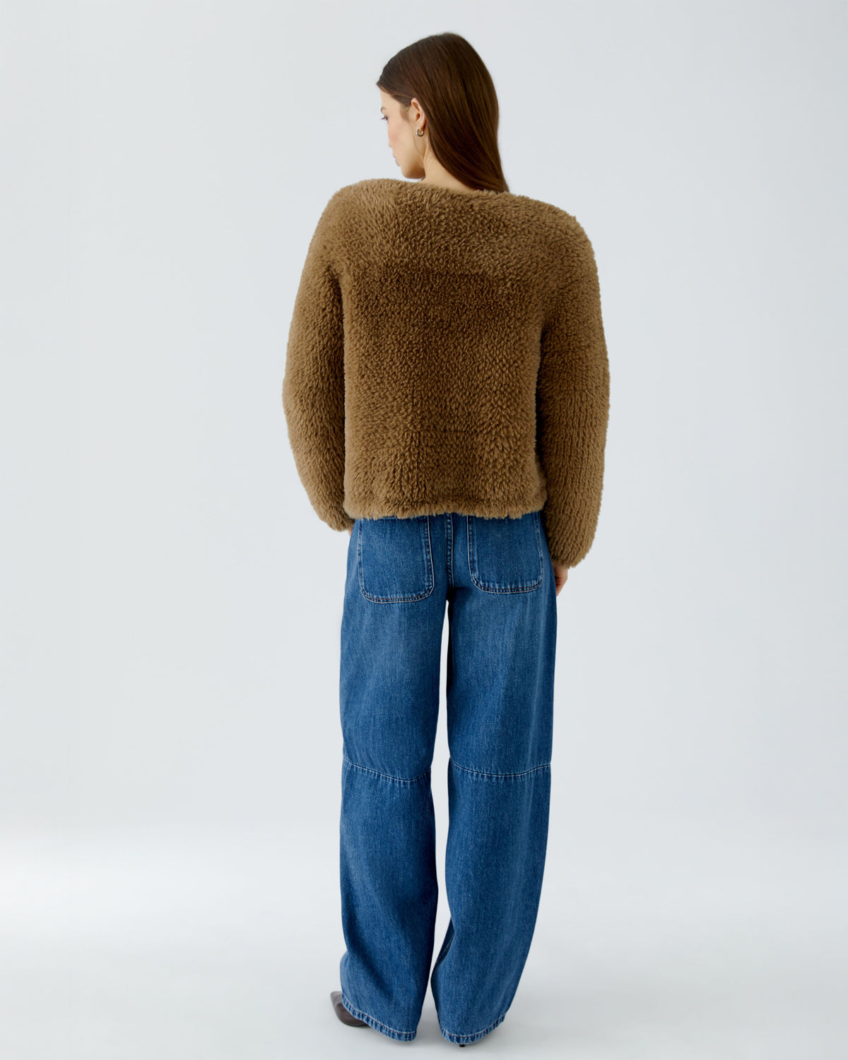 Fluffy Edge To Edge Jacket - Brown