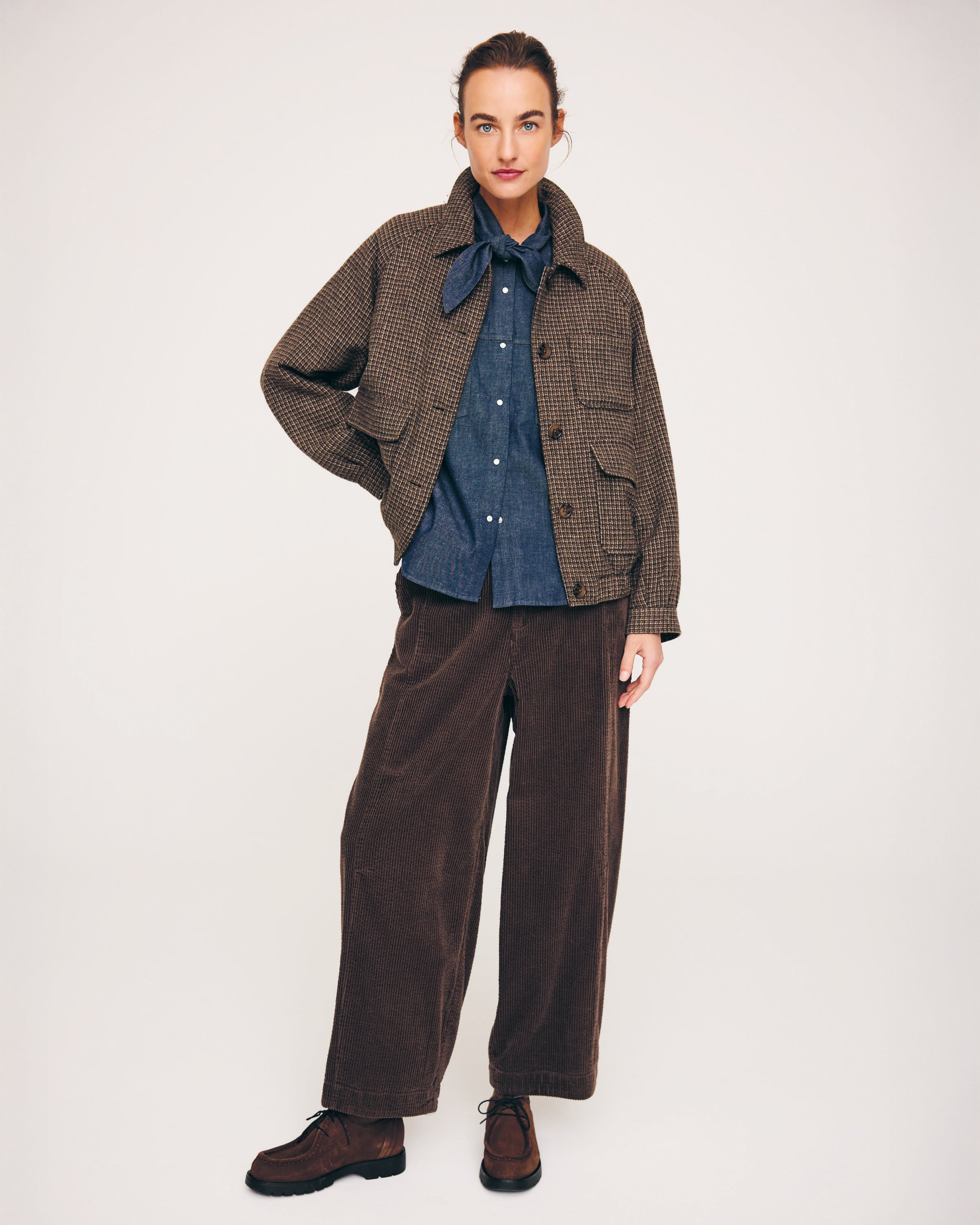 Plum Tencil Denim Bow Shirt - Dark Denim