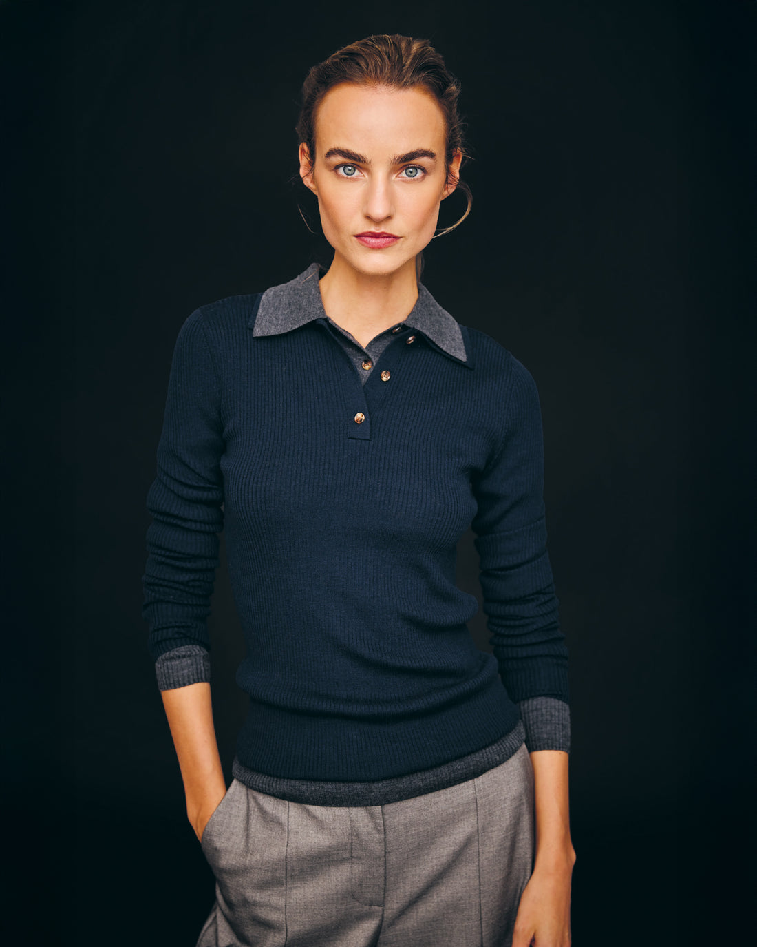 Pisa Merino Polo Knit - Midnight