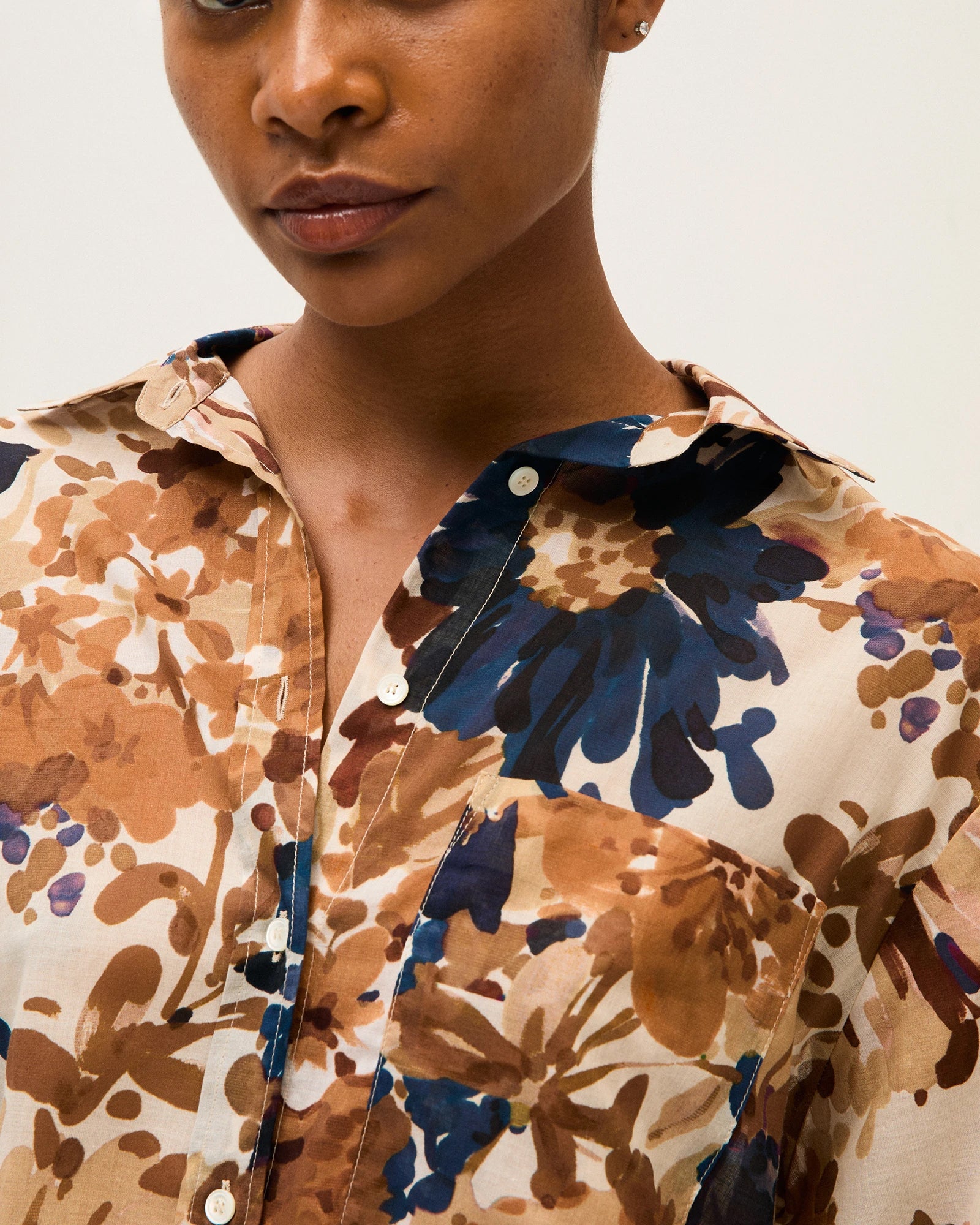 Flower Print Shirt - Navy