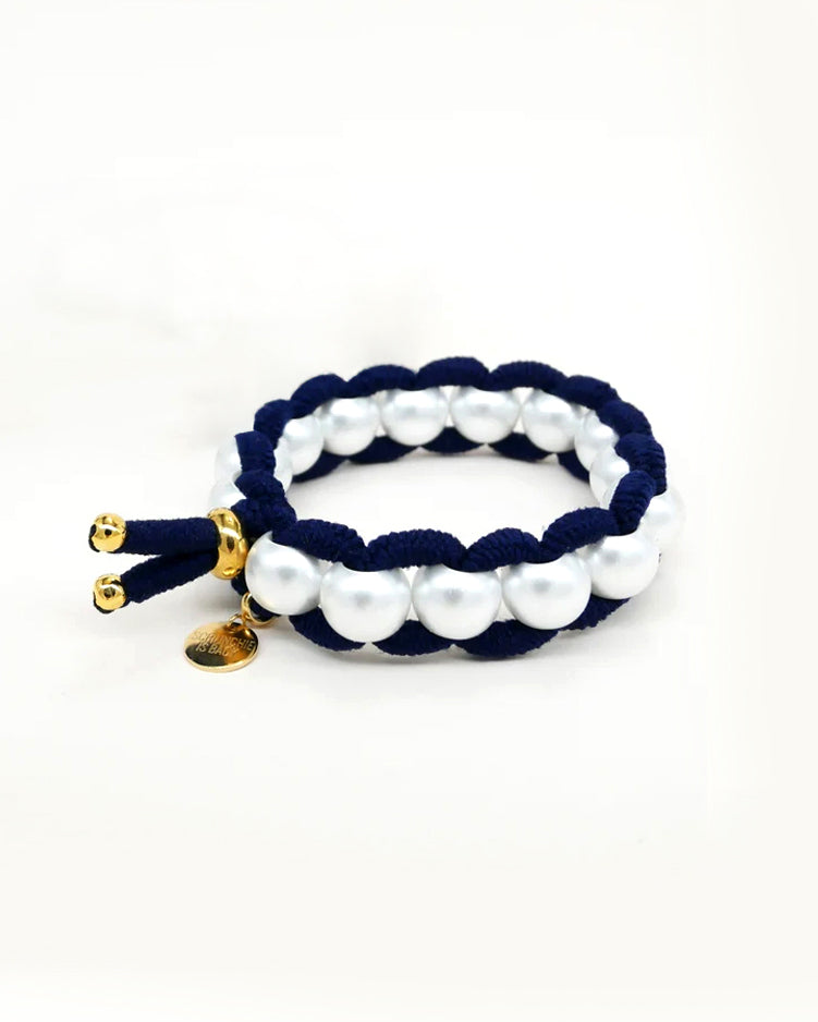 Pearl Woven Hair Tie Bracelet - Navy Blue