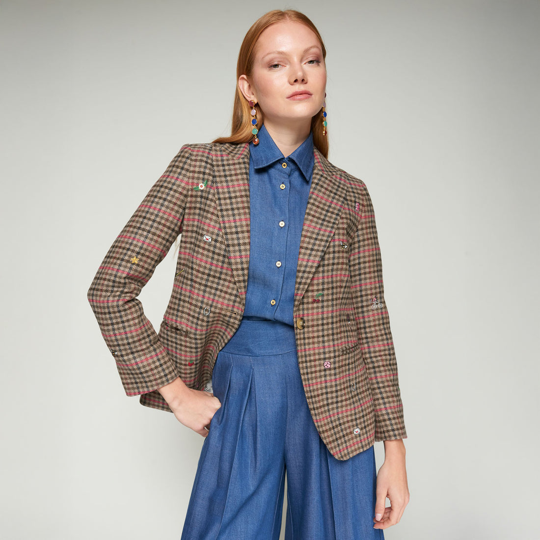 Pencil Tweed Blazer - Pink Check