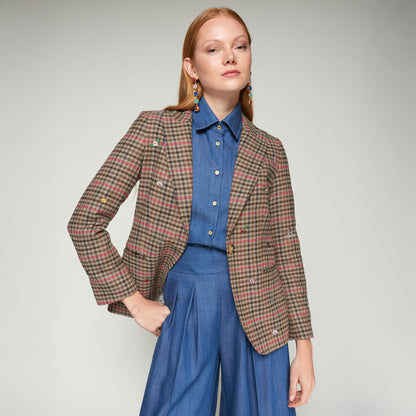 Pencil Tweed Blazer - Pink Check