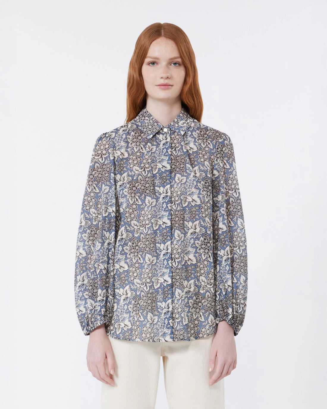 Periodi Printed Cotton Voile Shirt - Navy