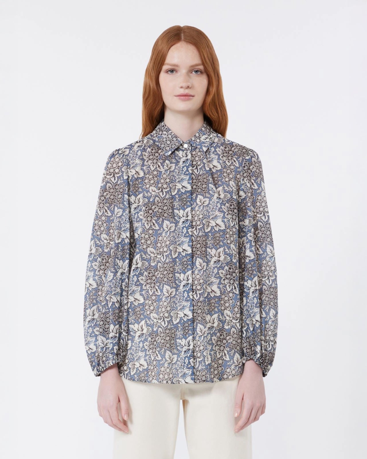 Periodi Printed Cotton Voile Shirt - Navy
