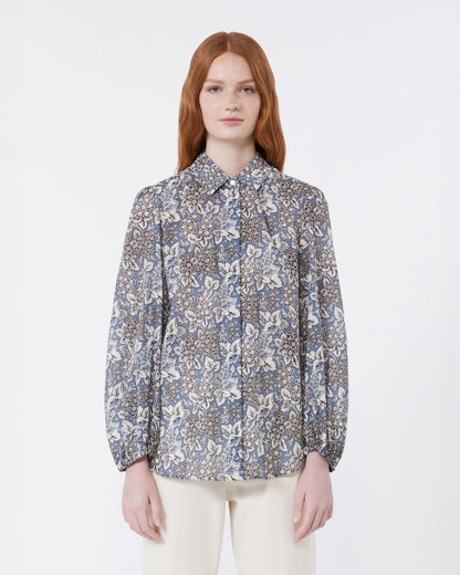 Periodi Printed Cotton Voile Shirt - Navy