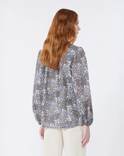 Periodi Printed Cotton Voile Shirt - Navy